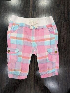 5/$35 Joe Fresh Pink Plaid Cargo Shorts 2T Elastic Waist Pockets